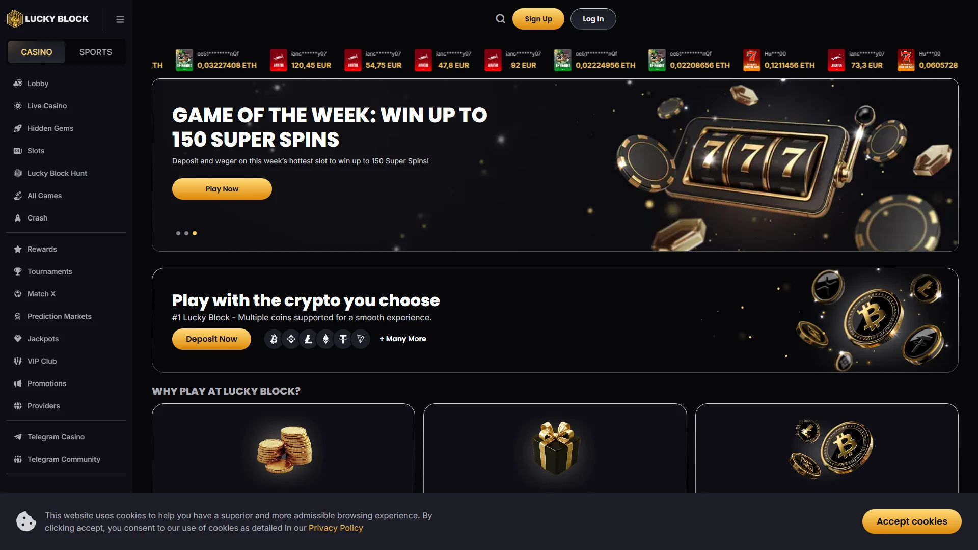 Lucky Block casino lobby on desktop